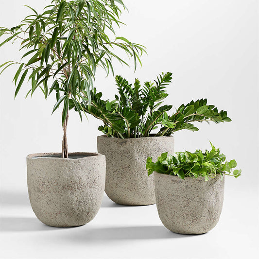 Conjunto 3 Vasos Pedra Orgânica Cinza Rústico – Linha Cavo