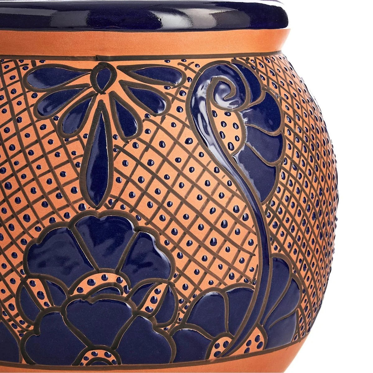 Vaso Cerâmico Pintado à Mão Cobalto e Terracota