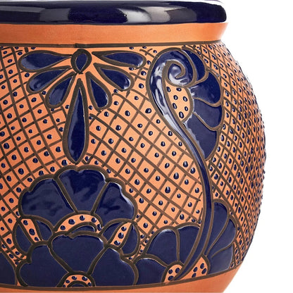 Vaso Cerâmico Pintado à Mão Cobalto e Terracota