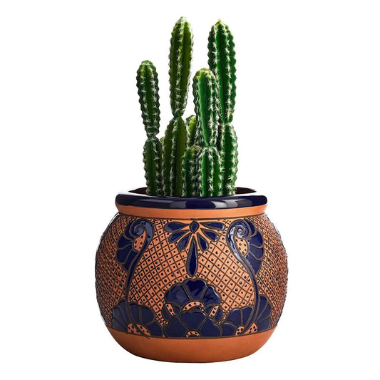 Vaso Cerâmico Pintado à Mão Cobalto e Terracota